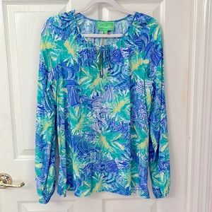 NWT Pappagallo LS Tropical Print Blouse Small